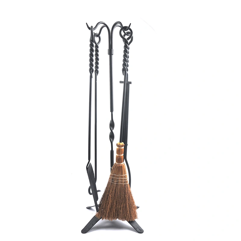 Black coating fireplace tools metal fireplace tool set  with Newly designed brush