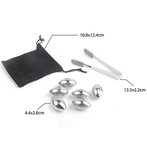 Stainless Steel Chilling Ice Cubes with Pouch - Reusable Stone Chiller On the Rocks Cold Drinks for bar
