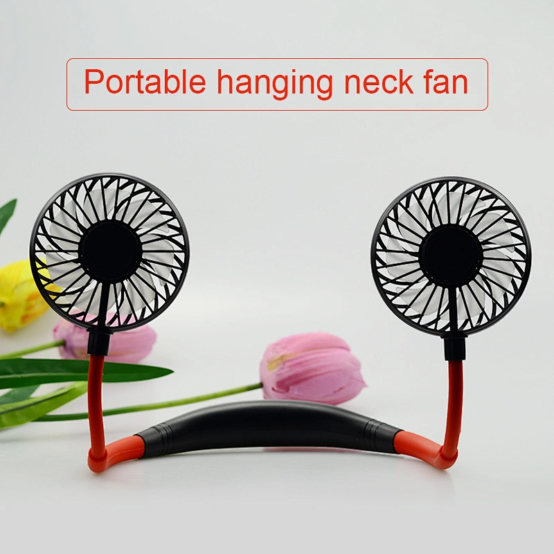 Mini Rechargeable Portable Handheld Free Fan USB Charging colorful light Neck Double Fans 360 Adjustment
