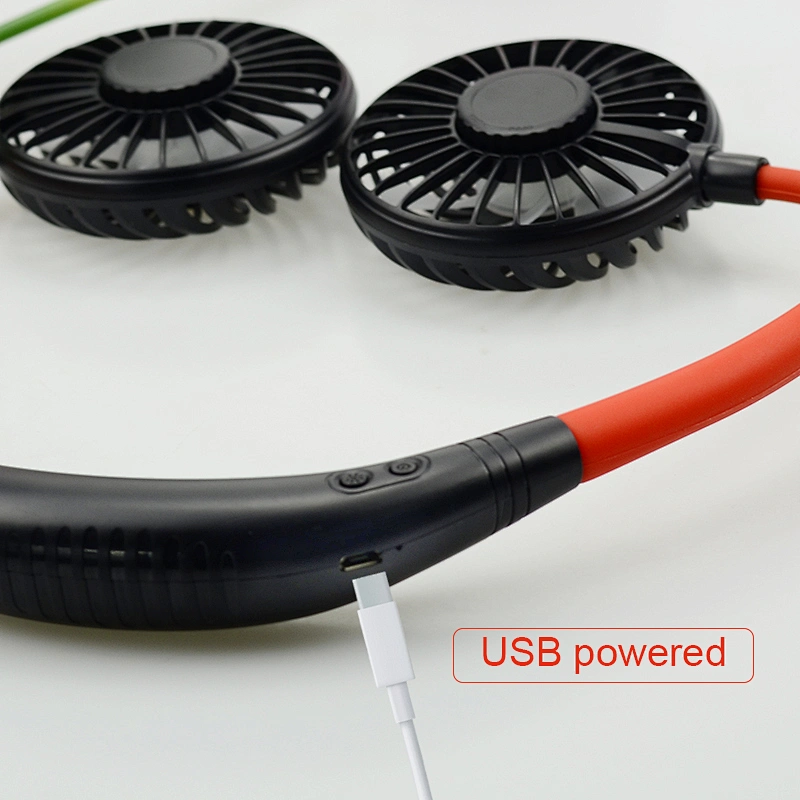 Mini Rechargeable Portable Handheld Free Fan USB Charging colorful light Neck Double Fans 360 Adjustment