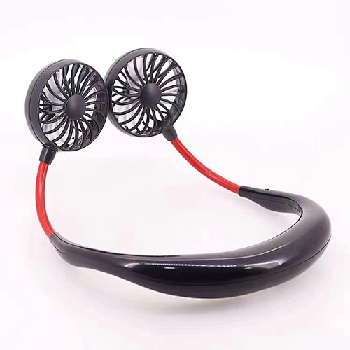 Mini Rechargeable Portable Handheld Free Fan USB Charging colorful light Neck Double Fans 360 Adjustment