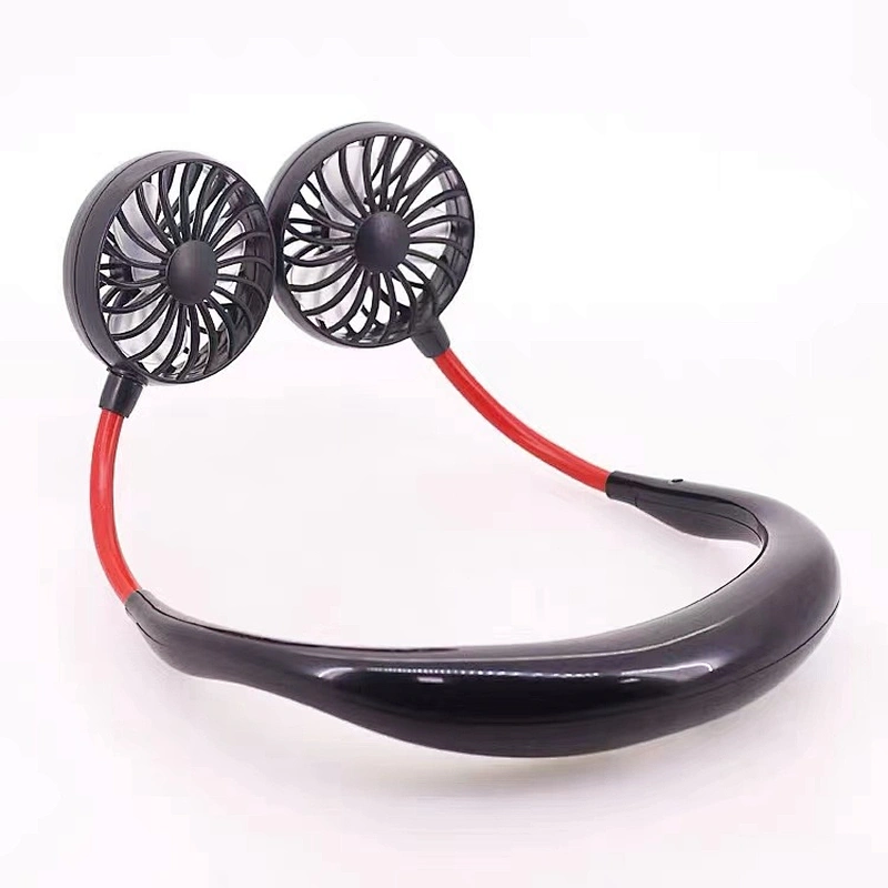 Mini Rechargeable Portable Handheld Free Fan USB Charging colorful light Neck Double Fans 360 Adjustment