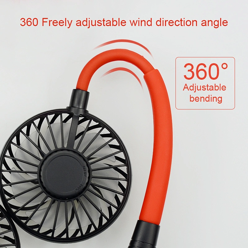 Mini Rechargeable Portable Handheld Free Fan USB Charging colorful light Neck Double Fans 360 Adjustment