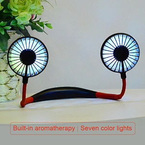 Mini Rechargeable Portable Handheld Free Fan USB Charging colorful light Neck Double Fans 360 Adjustment