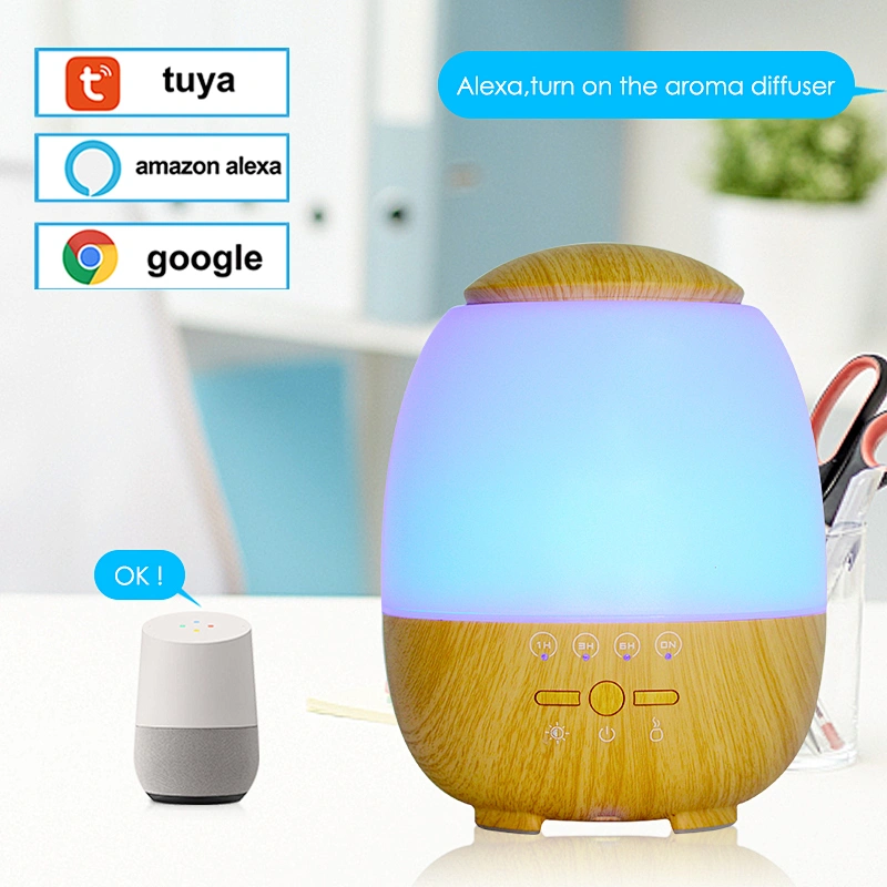 New Arrival Cool Mist Humidifier Egg-shaped wood grain Aroma Diffuser 400Ml Wooden Night light