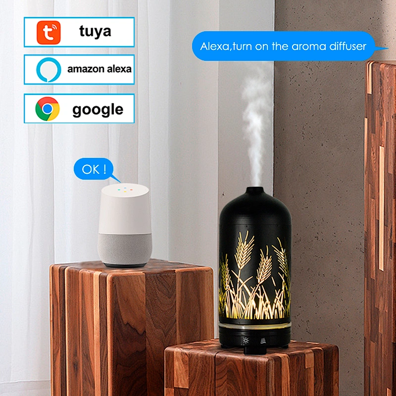 New 5V Iron Shell Aroma Diffuser 100ml Carved Wheat Ears Home LED Night Light