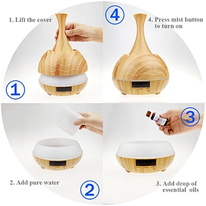 New Design 400ML Ultrasonic humidifier perfume diffuser Humidity temperature time display
