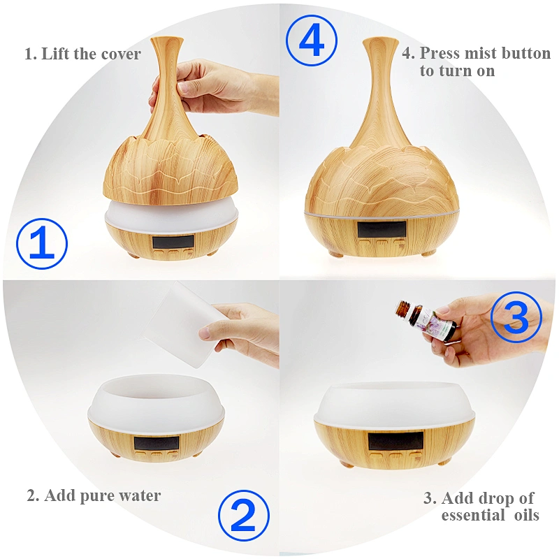 New Design 400ML Ultrasonic humidifier perfume diffuser Humidity temperature time display