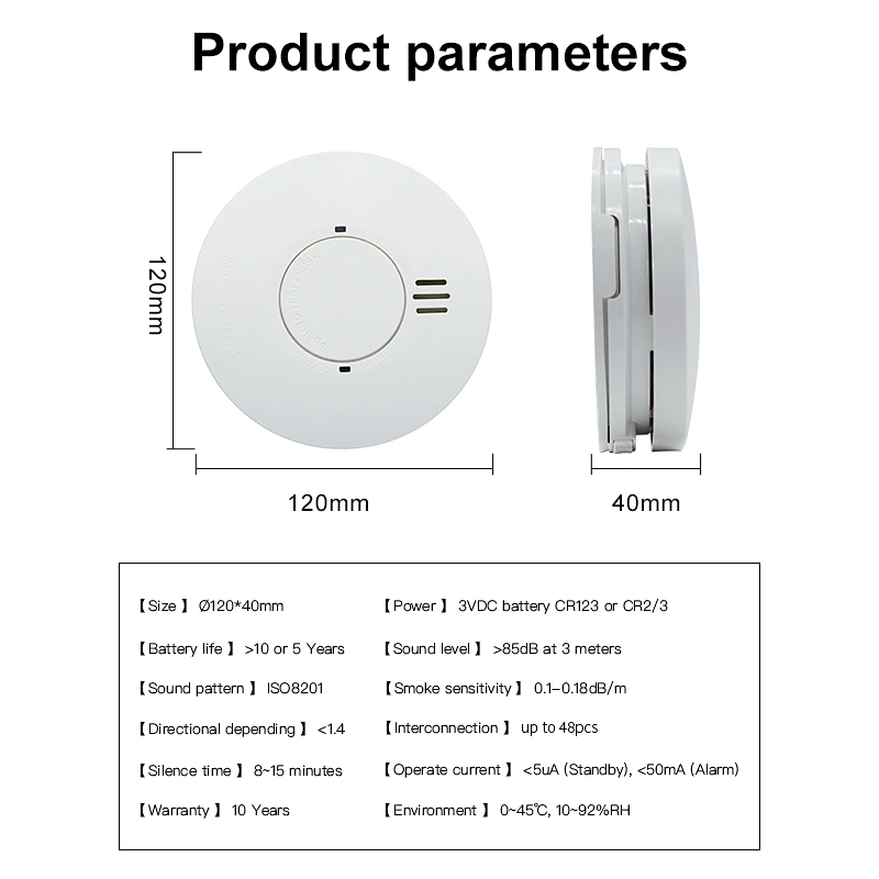 EN14604  I/O Interconnect 3V DC battery operated TUYA WiFi Smoke Fire Alarm Sensor Detector