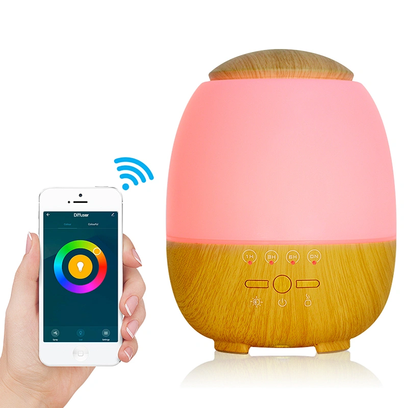 New Arrival Cool Mist Humidifier Egg-shaped wood grain Aroma Diffuser 400Ml Wooden Night light