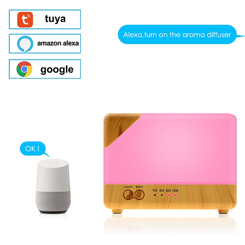 TUYA Smart Remote Control Ultrasonic Air Humidifier Wooden Grain Electric Essential Oil Aroma Diffuser For Home