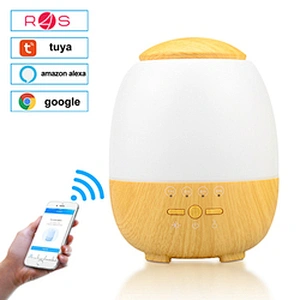 400ML Shallow wooden-grain  egg shape electric aromatherapy diffuser with 7 colors LED light