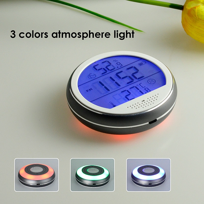 Round LCD Digital Clock Thermometer Humidity Hygrometer For Indoor Using