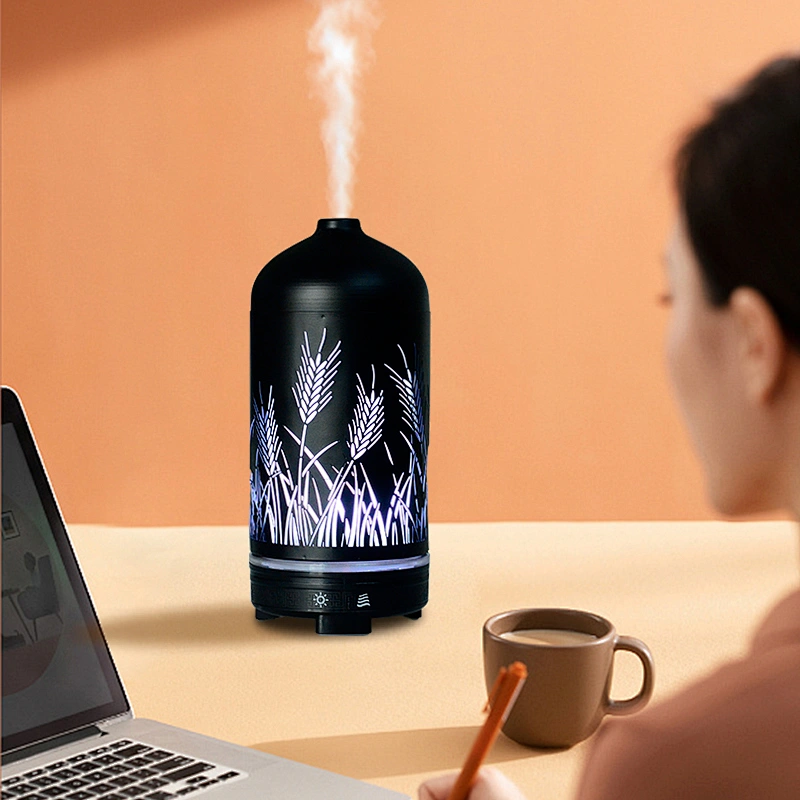 New 5V Iron Shell Aroma Diffuser 100ml Carved Wheat Ears Home LED Night Light