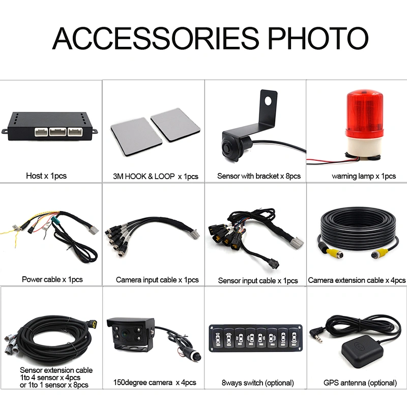 8pcs Digital Sensors Alarm Car Video Blind Spot Camera Monitoring System For BUS / Truck / Excavator / Cement Mixer
