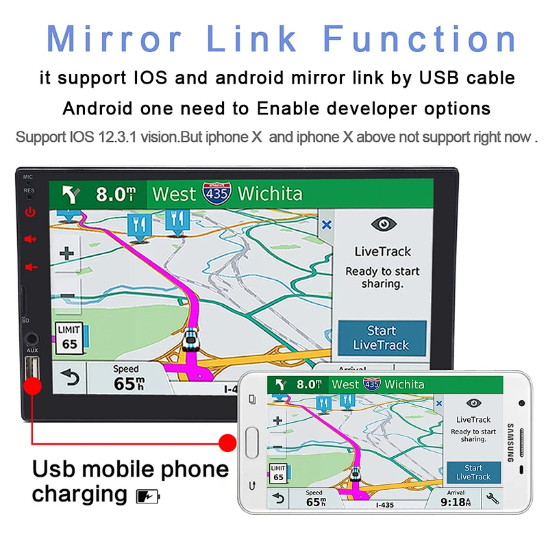 7inch HD full touch screen 2 din car radio support mirror link car MP5 Player