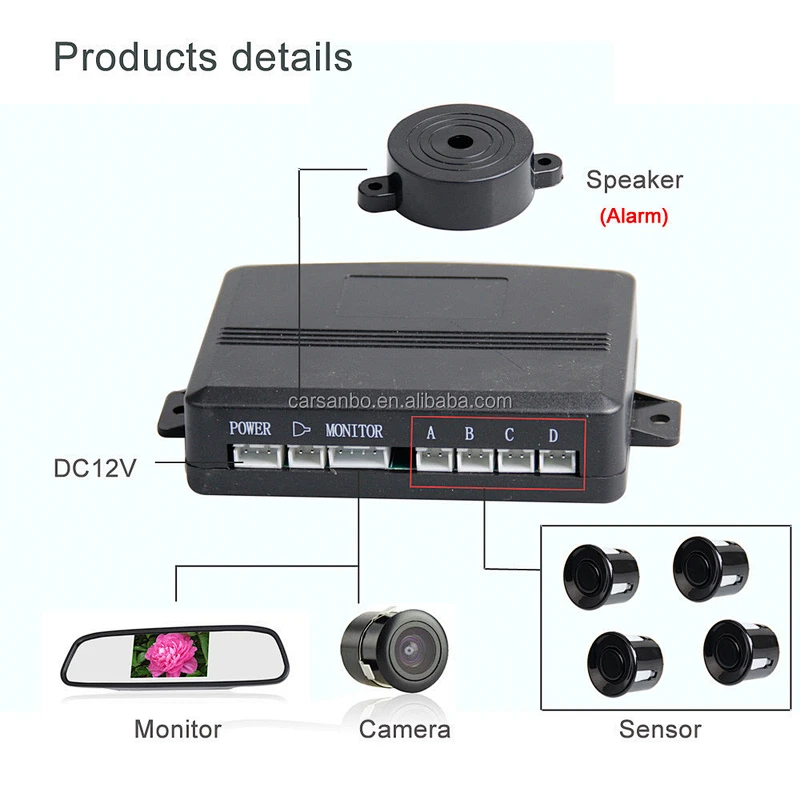PS6500 4.3inch rearview mirror with parking sensor,camera kit car reversing aid