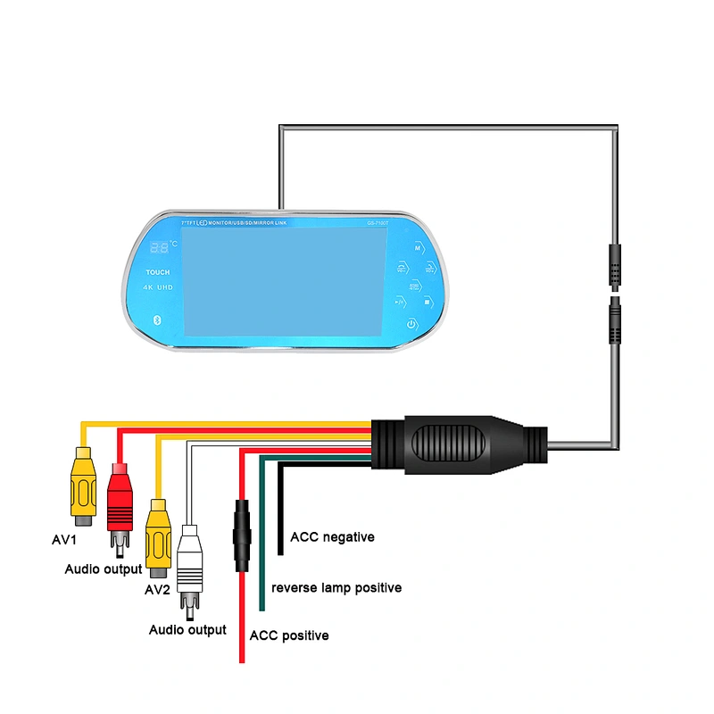 7inch interior rearview mirror monitor with USB interface and touch key and temperature display