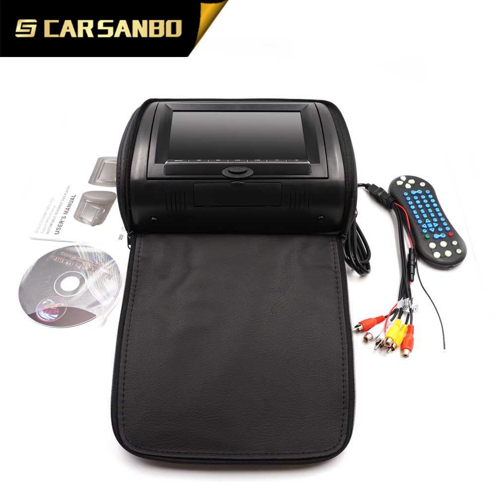 9inch active headrest car DVD monitor with zipper,black color,FM