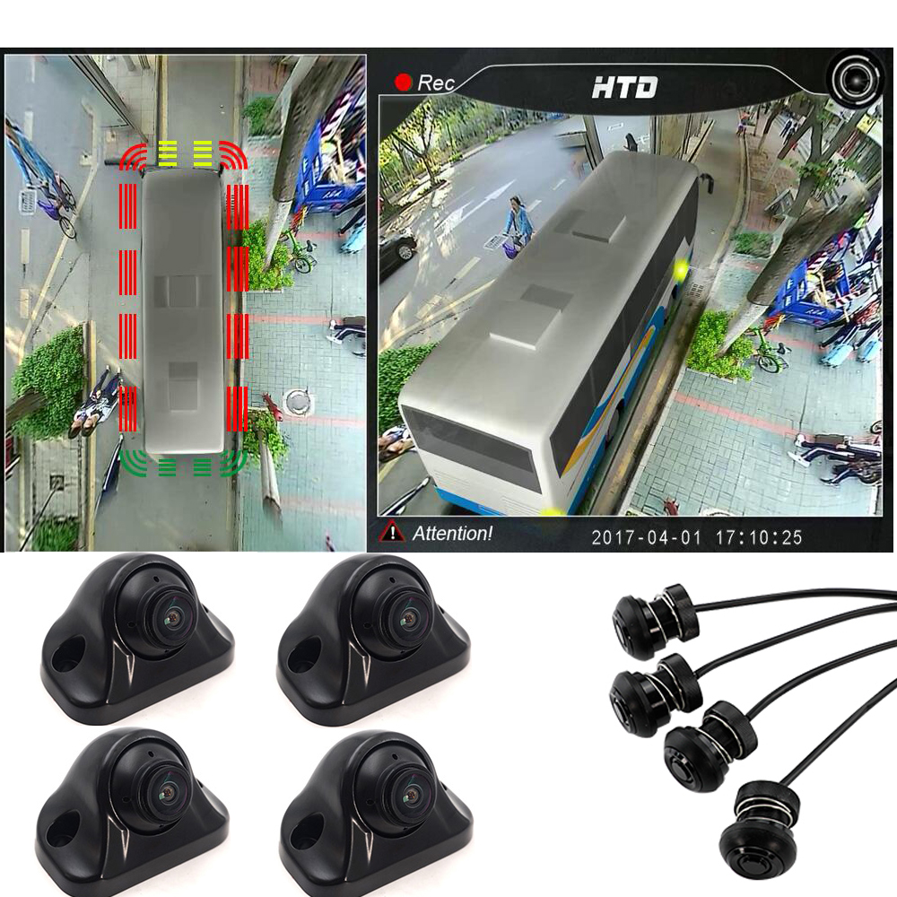 4pcs sensors Alarm 3D 1080P 360degree surrounded view  camera system for BUS ,Truck or  Excavator