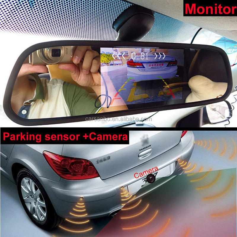 PS6500 4.3inch rearview mirror with parking sensor,camera kit car reversing aid