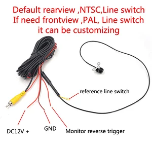 12.5mm hanging and drilling mount car rear view camera with guide line switchable cable