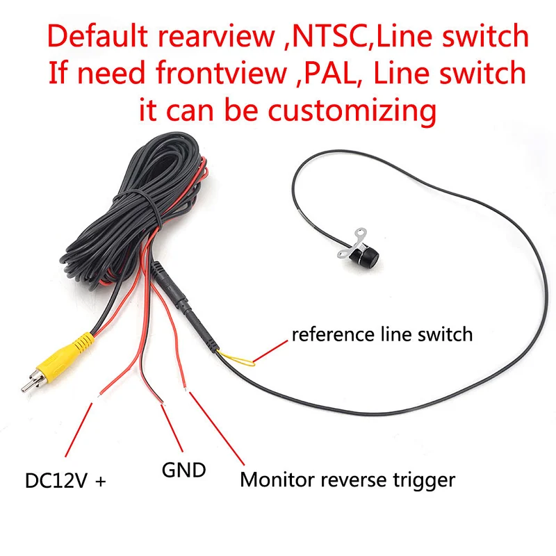 12.5mm hanging and drilling mount car rear view camera with guide line switchable cable