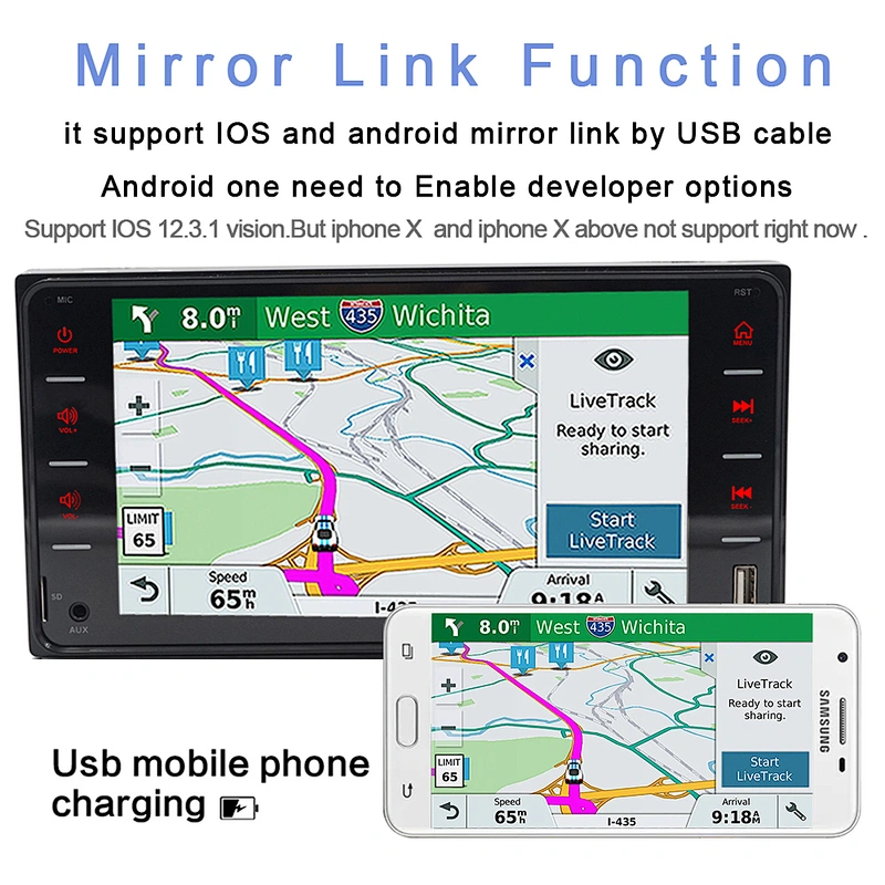 touch key toyota universal 7inch 2 din mp5 with mirror link BT and FM