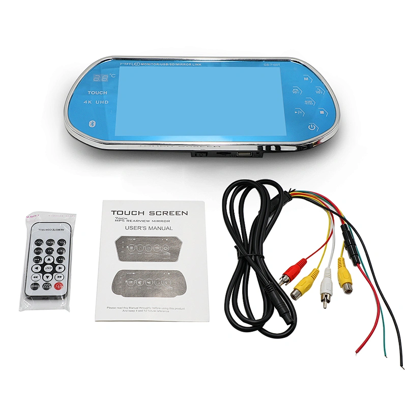 7inch interior rearview mirror monitor with USB interface and touch key and temperature display