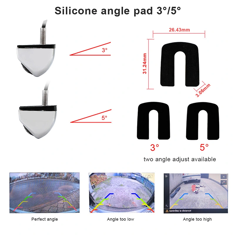 Carsanbo 720P HD Fish eye Lens 180 degree Car Rear View Camera with 3 degree and 5 degree Silicone angle pad