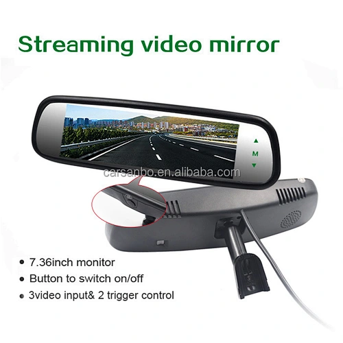 7.36 inch OEM rearview mirror with 3 video input