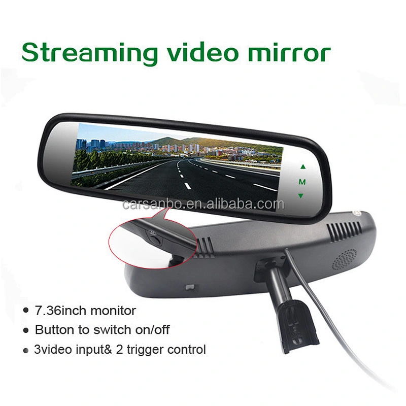7.36 inch OEM rearview mirror with 3 video input