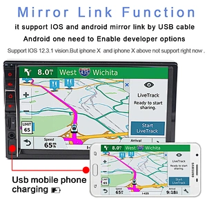 HD full touch screen 7inch 2 din car radio support mirror link function