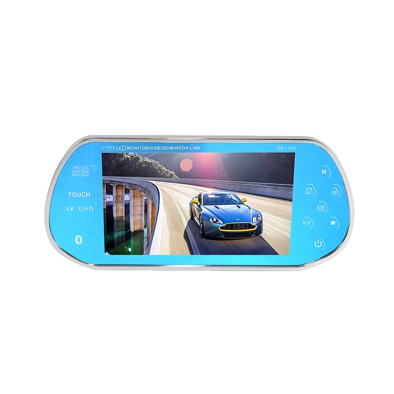 7inch interior rearview mirror monitor with USB interface and touch key and temperature display