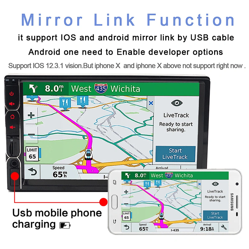 7inch 2 din mp5 with mirror link function