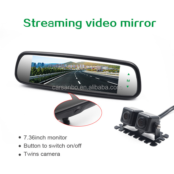 7.36 inch streaming video mirror with twins camera