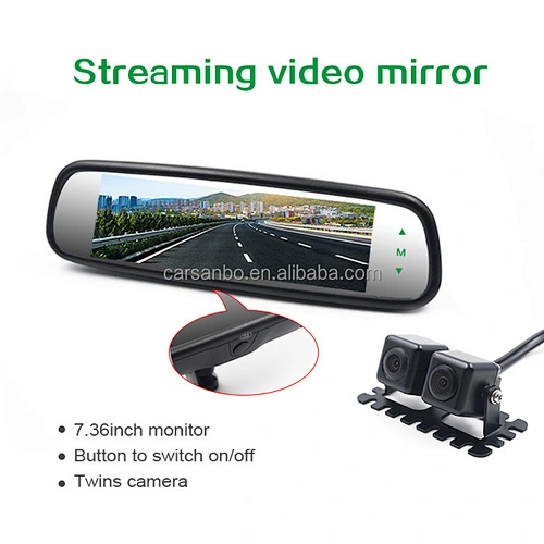7.36 inch streaming video mirror with twins camera