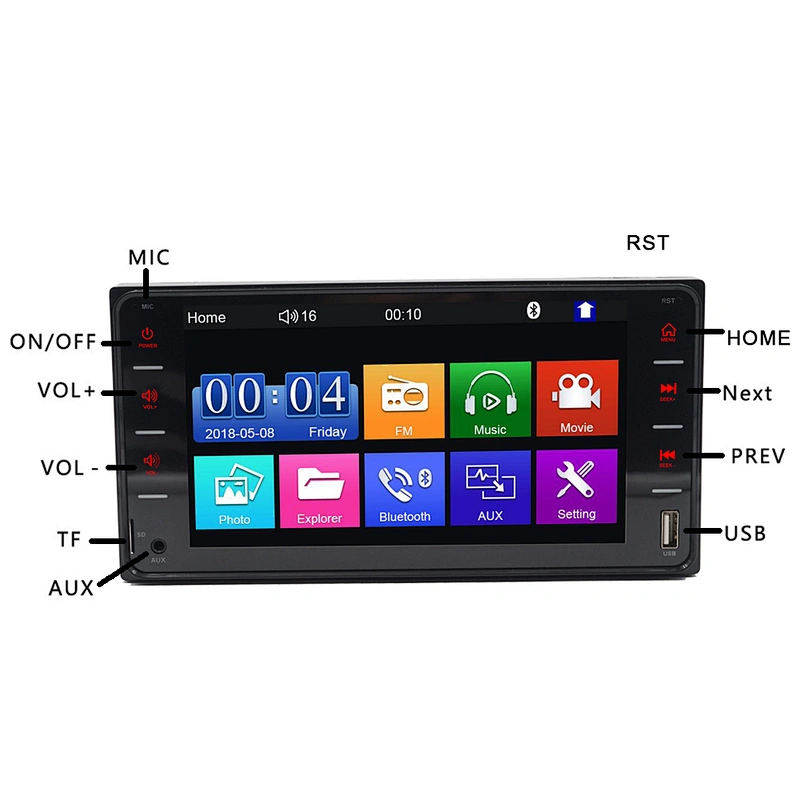 touch key toyota universal 7inch 2 din mp5 with mirror link BT and FM
