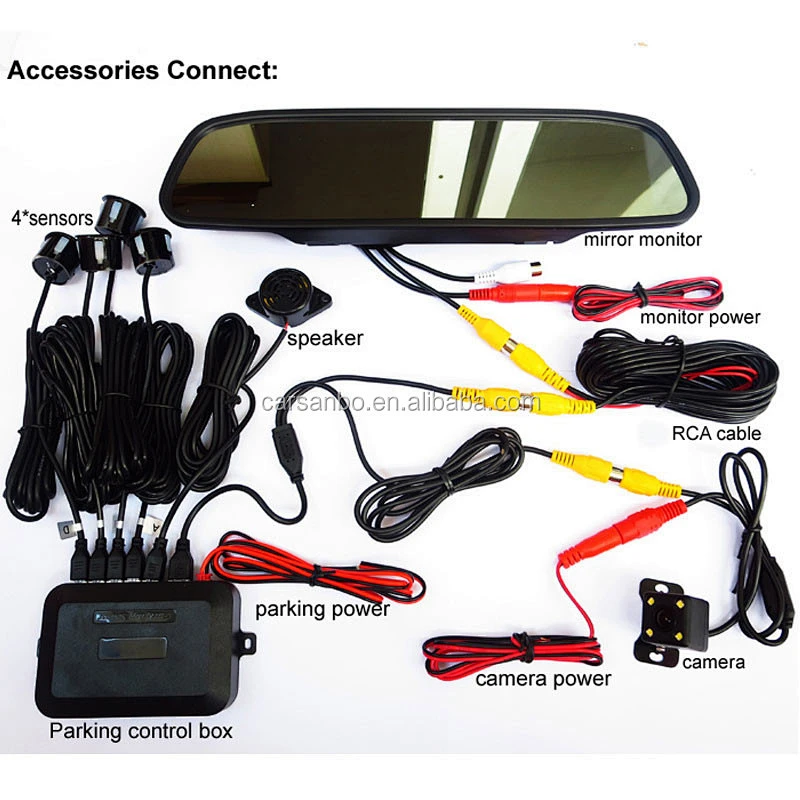 PS6500 4.3inch rearview mirror with parking sensor,camera kit car reversing aid