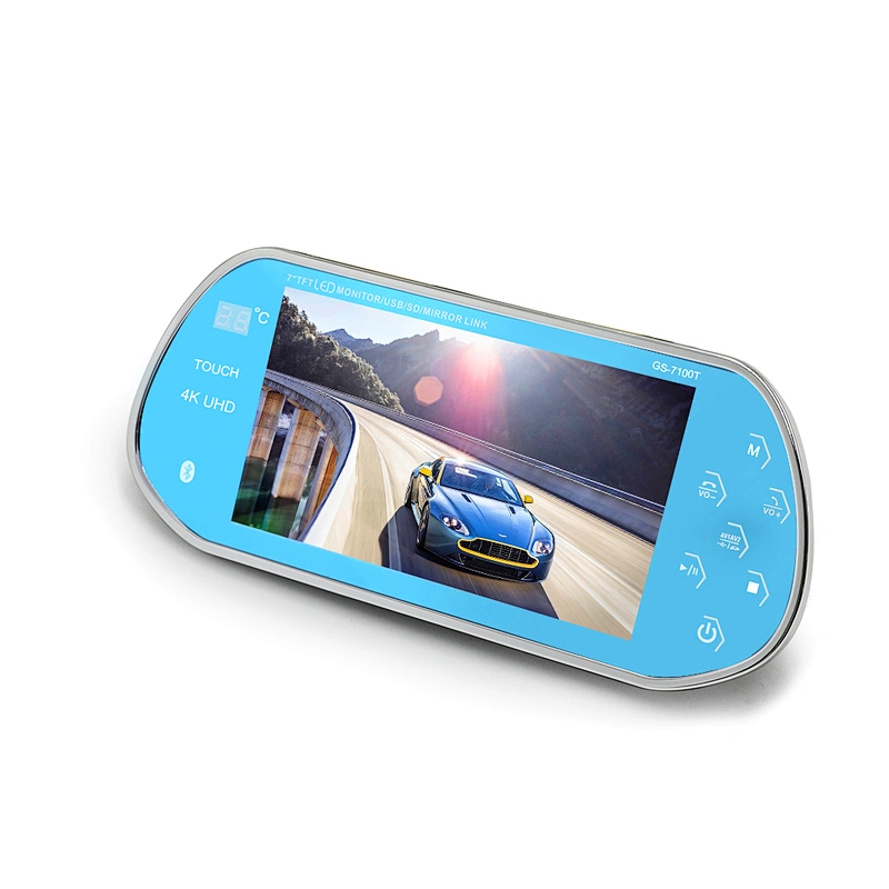 7inch interior rearview mirror monitor with USB interface and touch key and temperature display