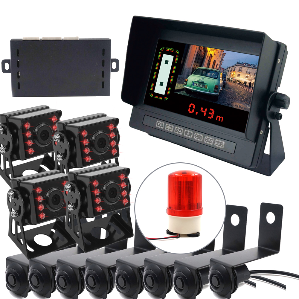 8pcs Digital Sensors Alarm Car Video Blind Spot Camera Monitoring System For BUS / Truck / Excavator / Cement Mixer