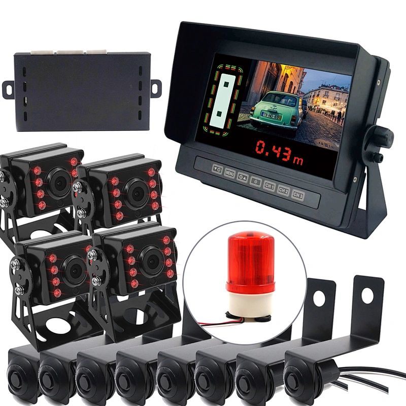 8pcs Digital Sensors Alarm Car Video Blind Spot Camera Monitoring System For BUS / Truck / Excavator / Cement Mixer