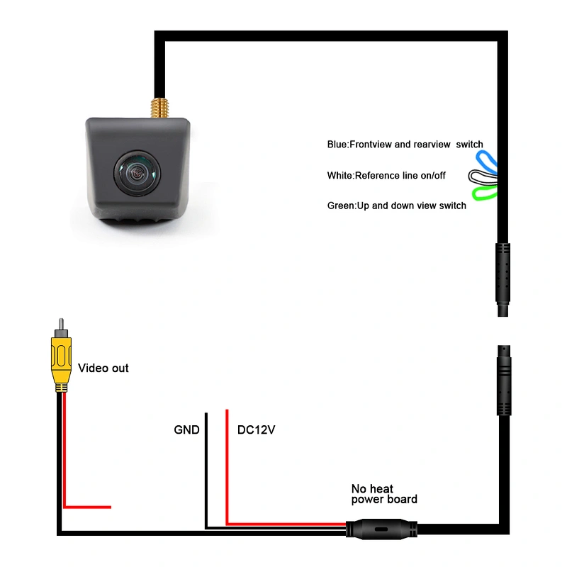 12-30V M6 size Hanging backup camera with mirror on/off and up and down guide  line 3 switch wire