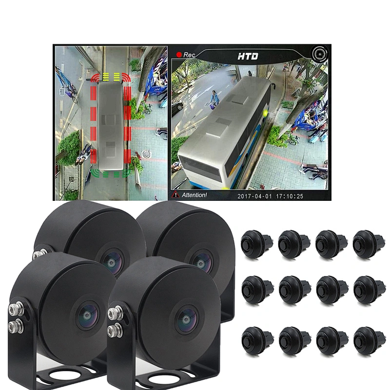 12pcs sensors Alarm 3D 1080P 360degree surround view birdview camera system for BUS / Truck / Excavator