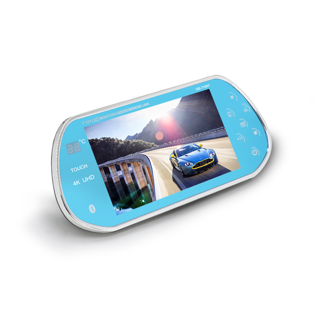 7inch interior rearview mirror monitor with USB interface and touch key and temperature display