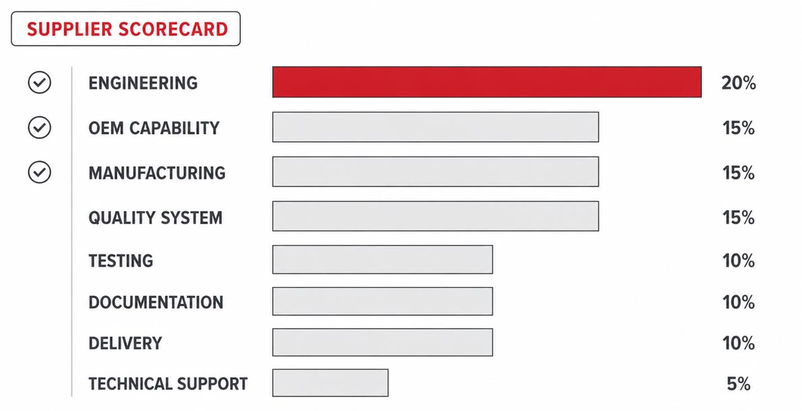 Supplier scorecard with weighted evaluation areas