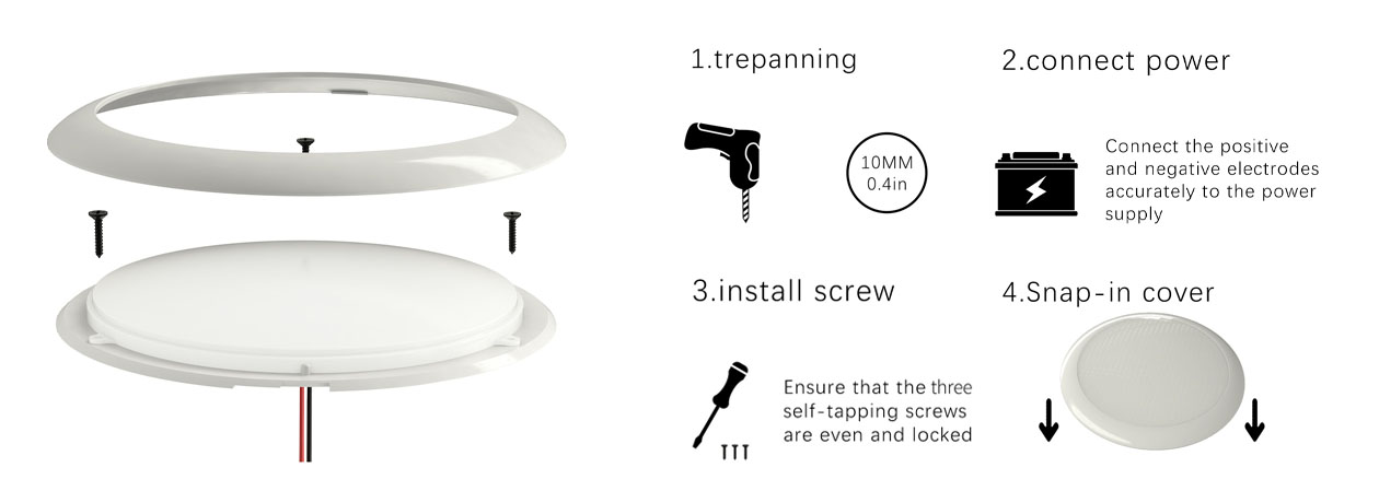 rv ceiling lights, caravan interior lights, campervan roof light Installation steps 