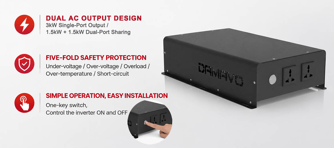 DAMAVO 24V 220V 3kW Single Phase Pure Sine Wave Inverter