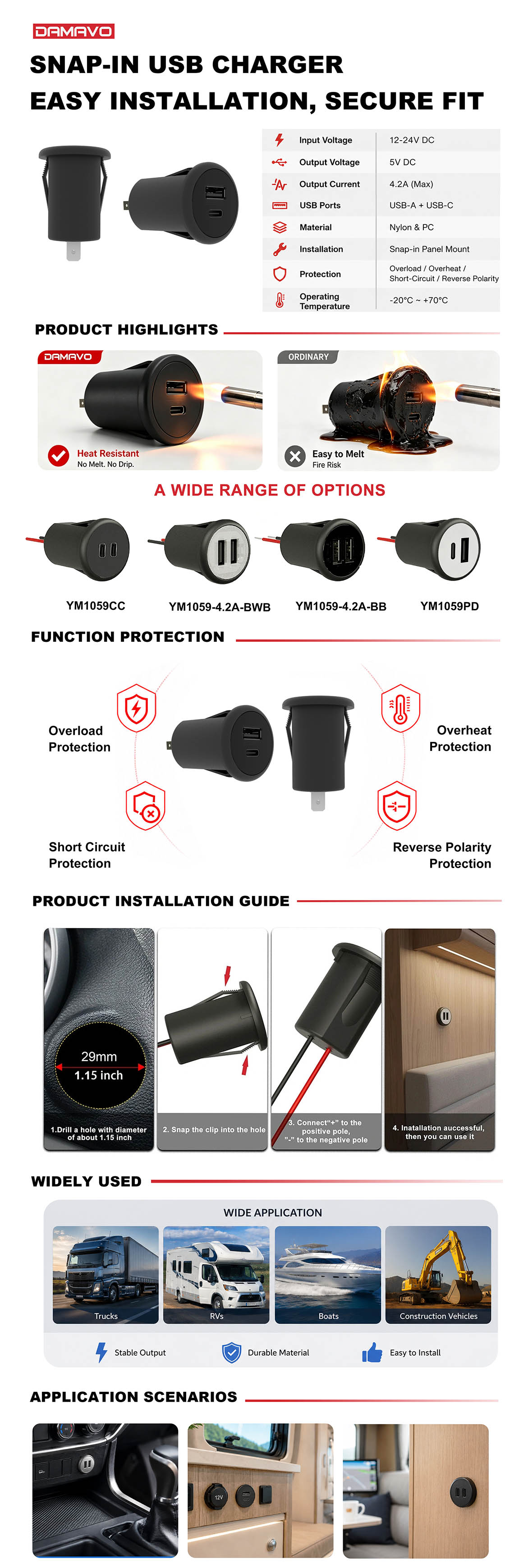 IATF16949 panel mount usb charger,usb port installation in car,12v usb socket Factory