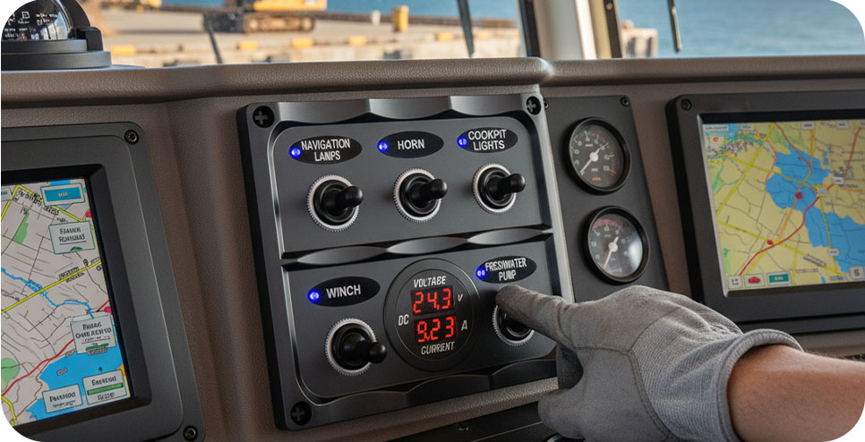 Marine switch panel with fuses, Custom toggle switch panel, switch panel 6 gang